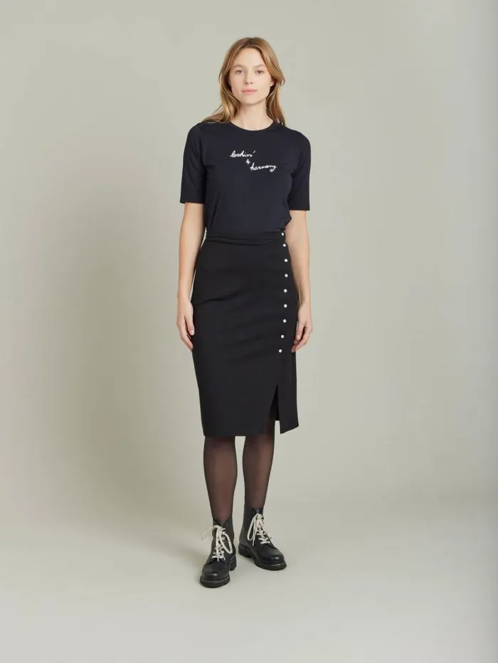 Women Skirts and Shorts Agns B Black Milano Viscose Snaps Skirt