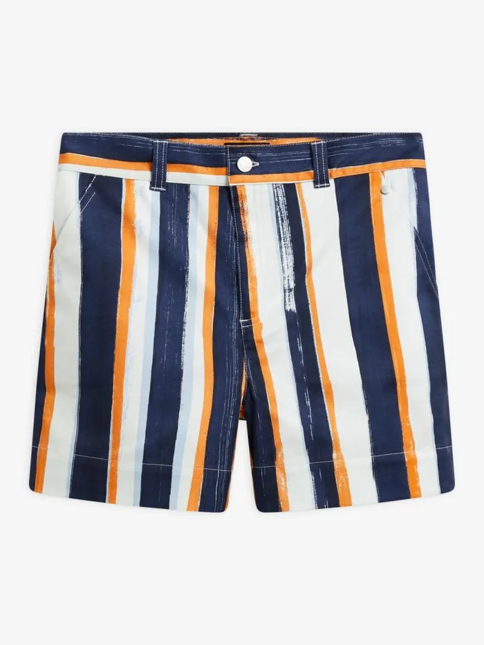 Women Skirts and Shorts Agns B Blue Cotton Vertical Stripes Mini Shorts