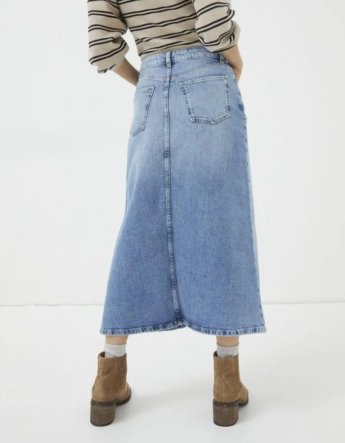 Women Skirts FatFace Carla Denim Midi Skirt Washed Blue