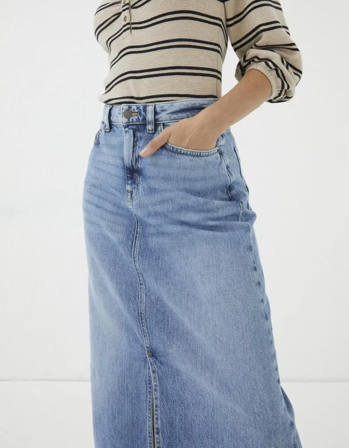 Women Skirts FatFace Carla Denim Midi Skirt Washed Blue