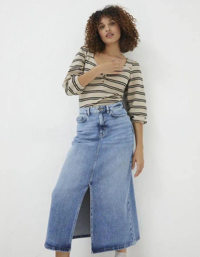 Women Skirts FatFace Carla Denim Midi Skirt Washed Blue