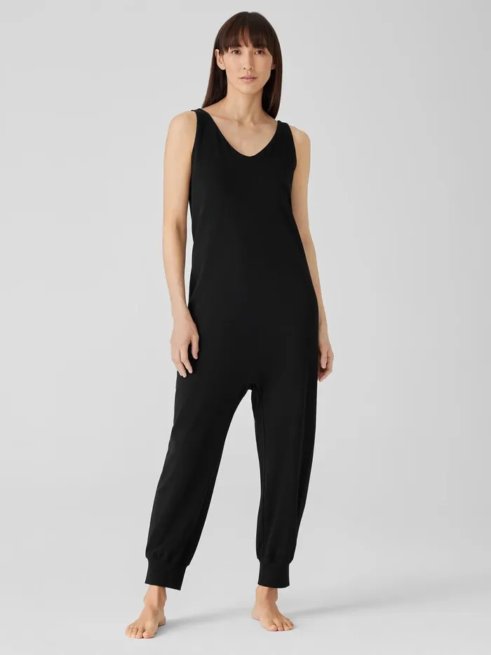 Women Sleepwear Eileen Fisher Organic Cotton Interlock Sleep Jumpsuit Black