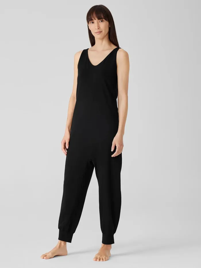 Women Sleepwear Eileen Fisher Organic Cotton Interlock Sleep Jumpsuit Black