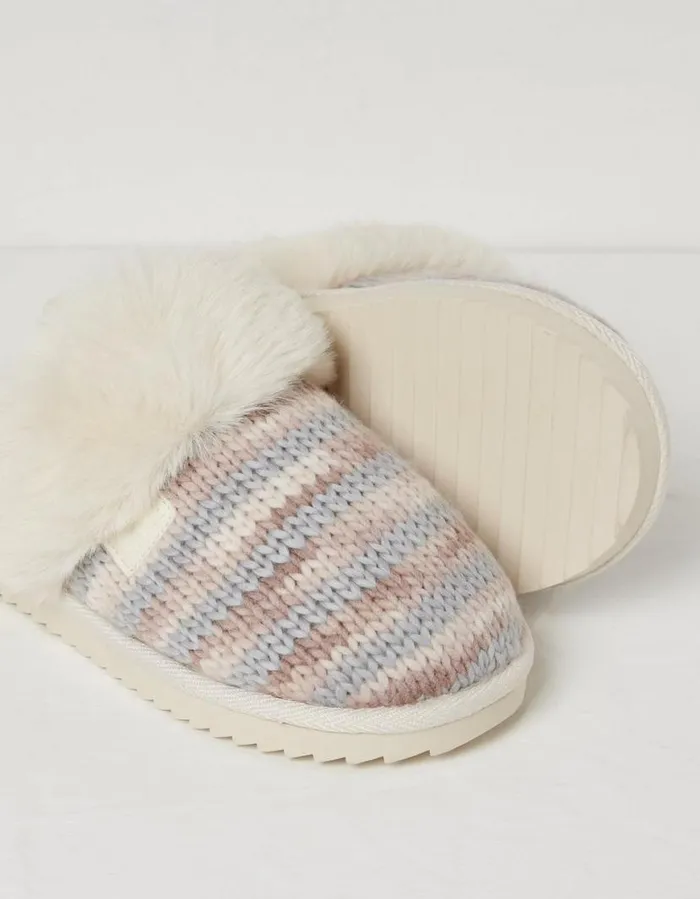 Women Slippers FatFace Kaia Knitted Mule Slippers Ivory