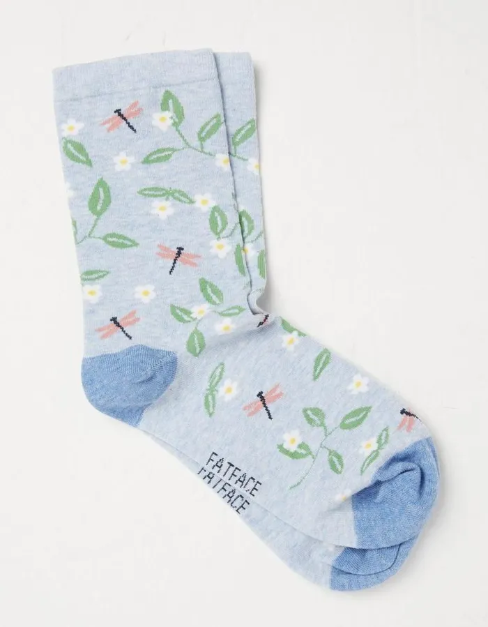 Women Socks Underwear and Tights FatFace 1 Pack Dragonfly Socks Light Blue Marl