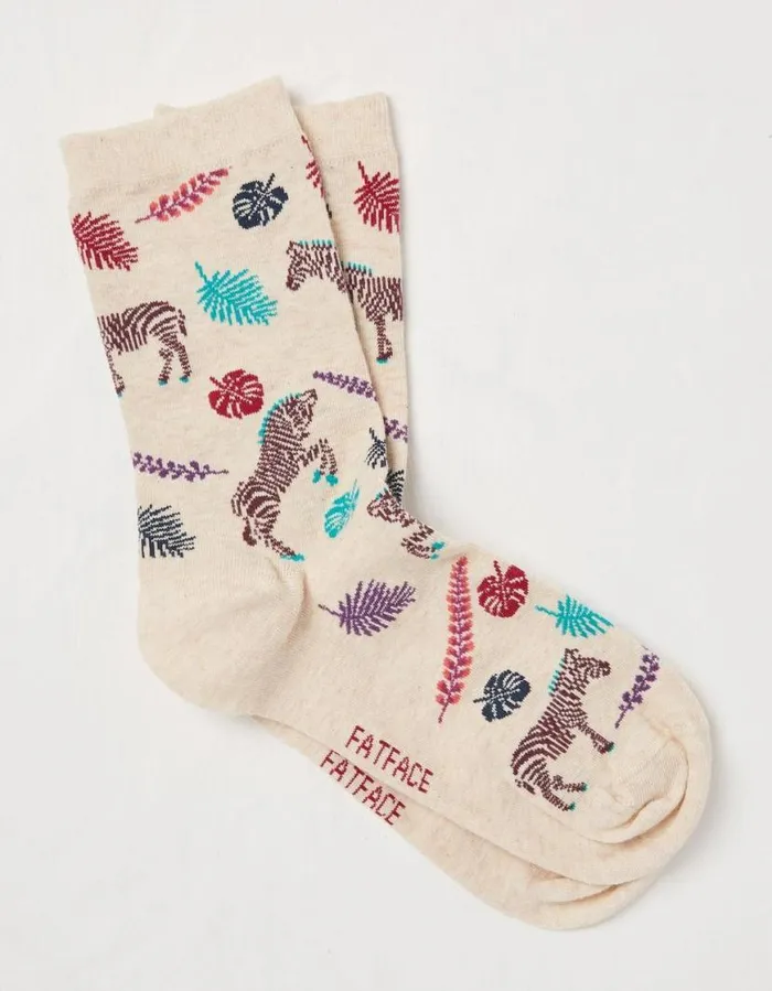 Women Socks Underwear and Tights FatFace 1 Pack Tropical Zebra Socks Oatmeal