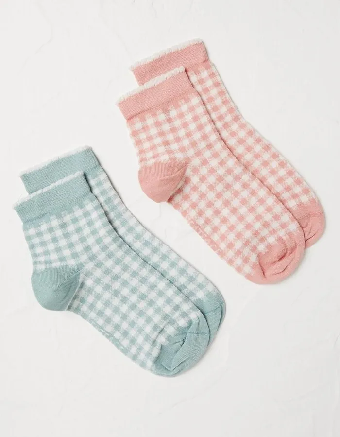 Women Socks Underwear and Tights FatFace 2 Pack Gingham Socks Multi