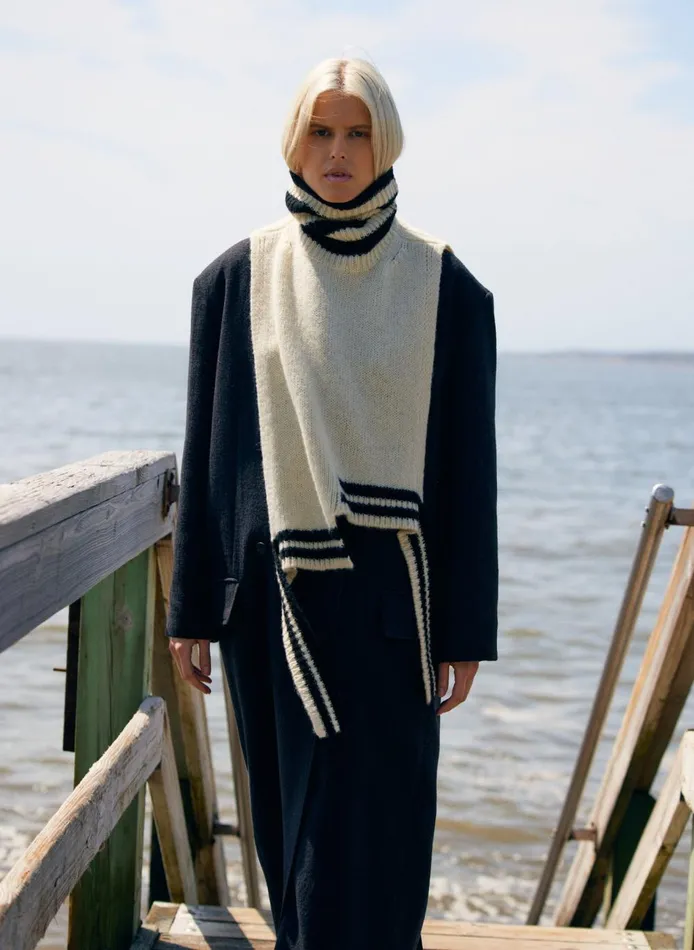 Women Soft Lambswool Sporty Turtleneck Dicky Sweater Ivory Multi Tibi Knitwear and Sweatshirts