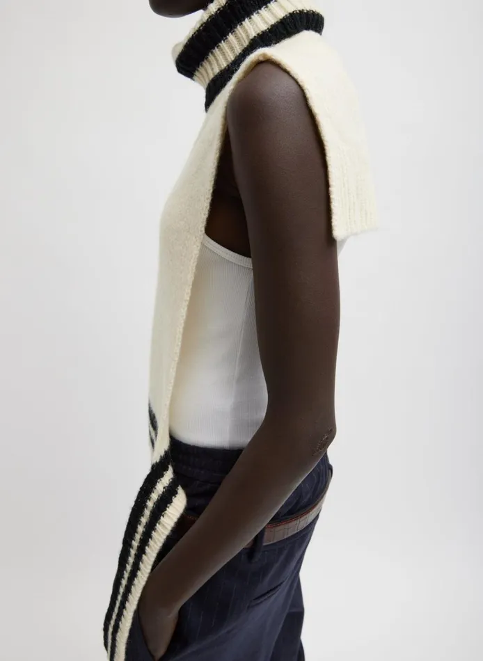 Women Soft Lambswool Sporty Turtleneck Dicky Sweater Ivory Multi Tibi Knitwear and Sweatshirts