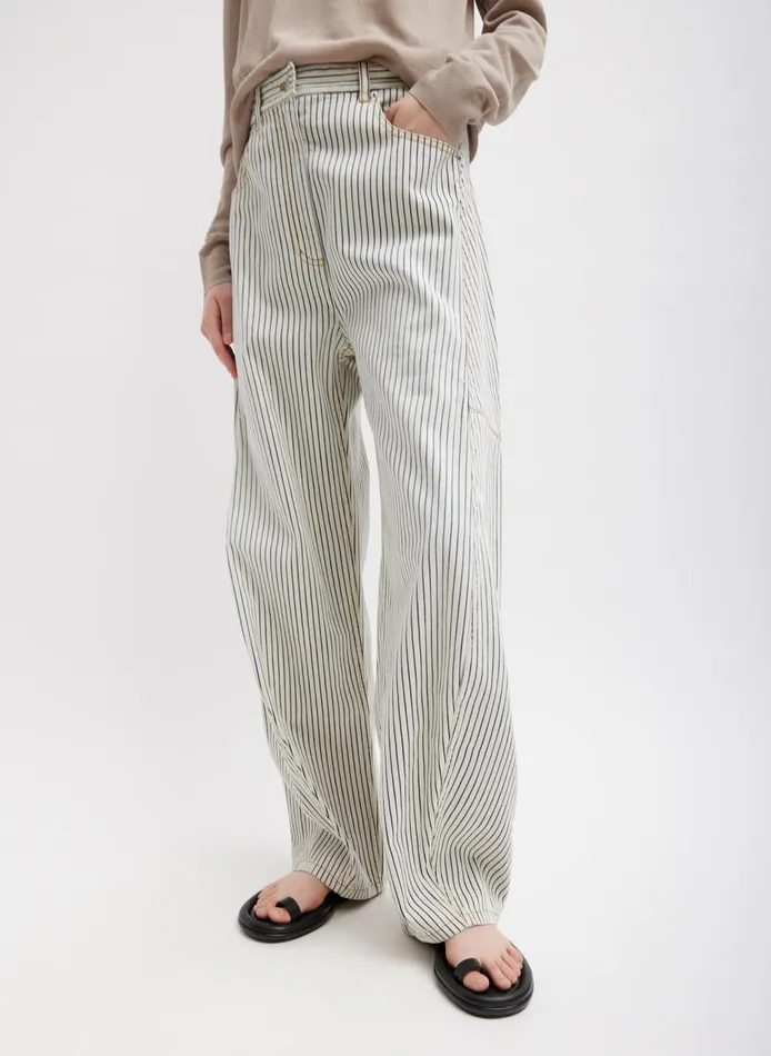 Women Stone Washed Striped Denim Sid Jean Navy Multi Tibi Denim