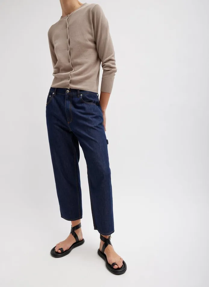 Women Summer Denim Cropped Slouchy Cargo Jean Indigo Tibi Denim