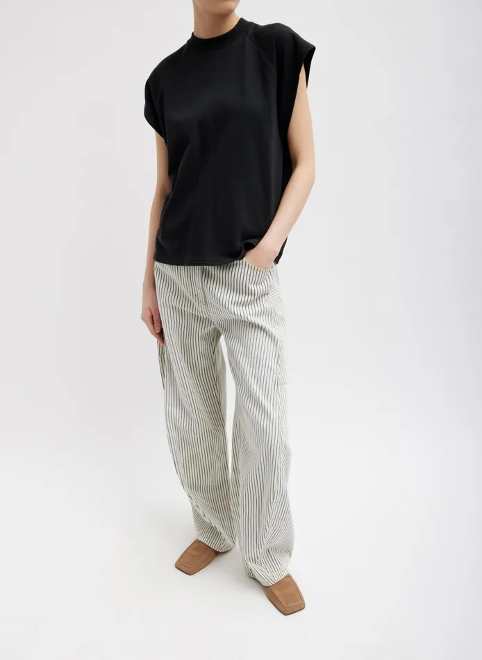 Women Summer Sweatshirting Sleeveless Easy Top Black Tibi Tops