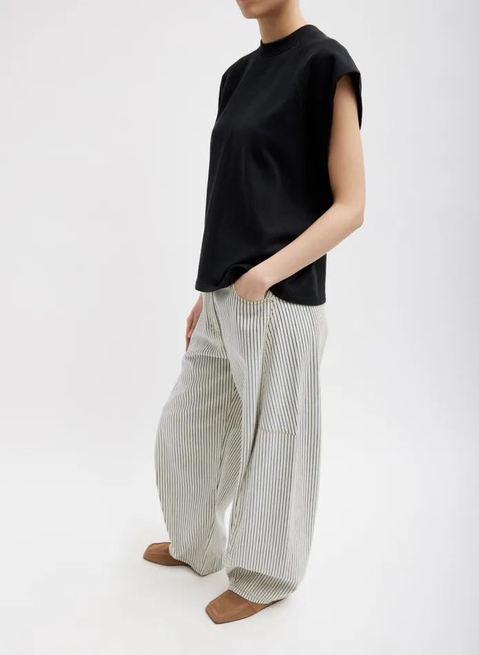 Women Summer Sweatshirting Sleeveless Easy Top Black Tibi Tops