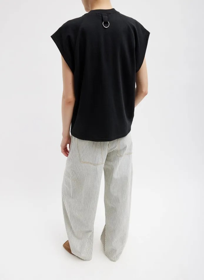 Women Summer Sweatshirting Sleeveless Easy Top Black Tibi Tops