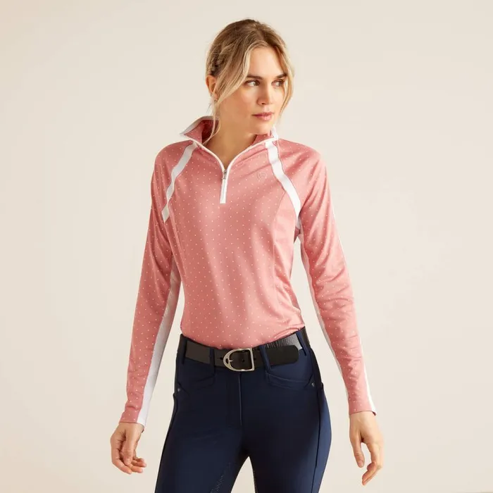 Women Sunstopper 30 14 Zip Baselayer Slate Rose Dot Ariat TShirts and Tops