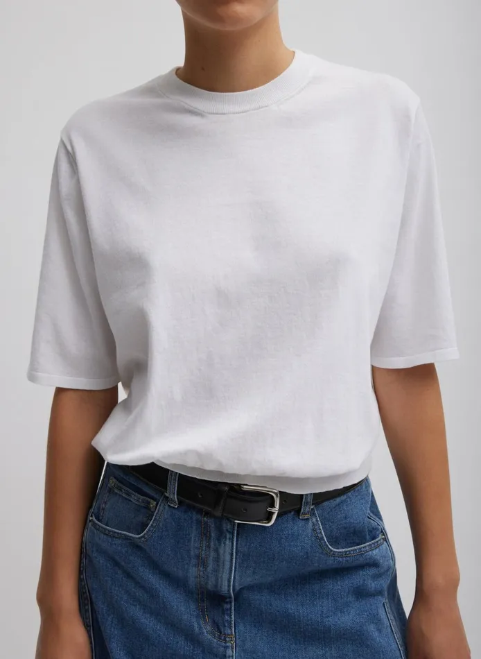 Women Super Fine Gauge Perfect Short Sleeve Men039s Pullover White Tibi Fundamentals
