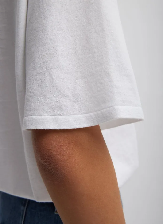 Women Super Fine Gauge Perfect Short Sleeve Men039s Pullover White Tibi Fundamentals