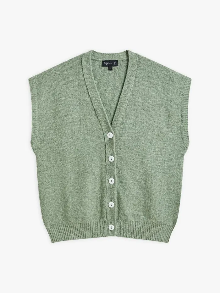 Women Sweaters Agns B Green Cotton Vest Cardigan