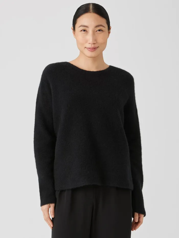 Women Sweaters and Cardigans Eileen Fisher Cashmere Silk Bliss Crew Neck Top Black