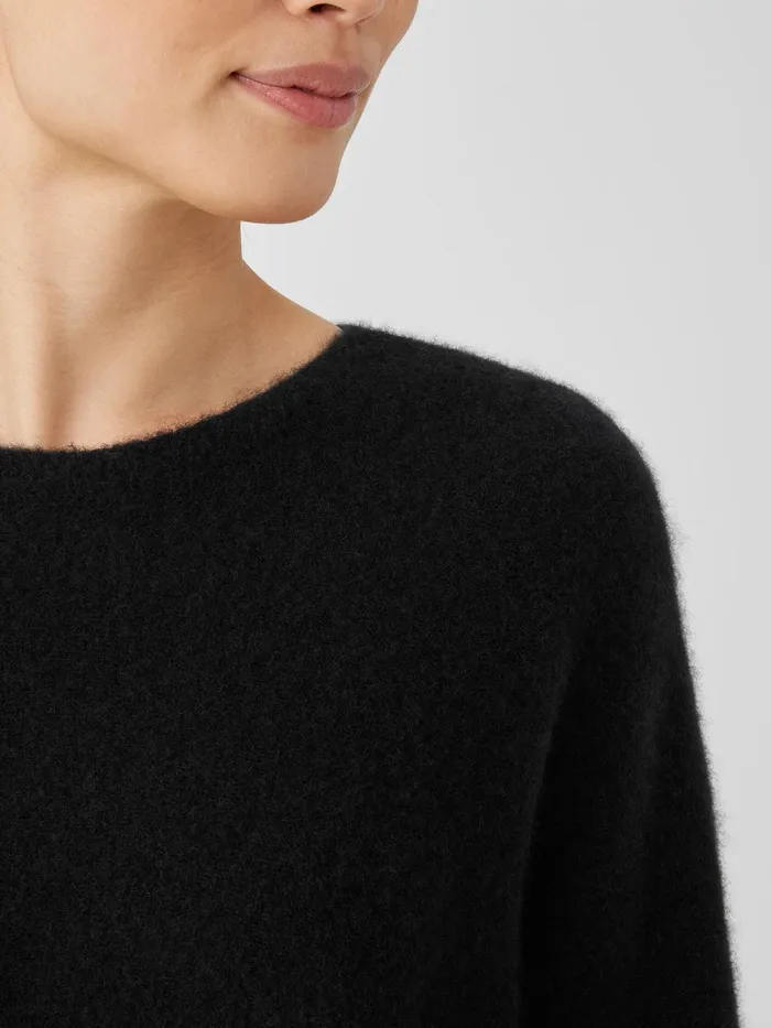 Women Sweaters and Cardigans Eileen Fisher Cashmere Silk Bliss Crew Neck Top Black