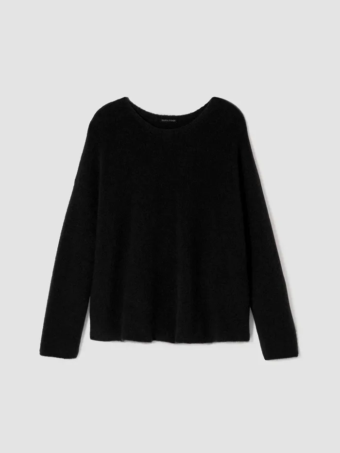 Women Sweaters and Cardigans Eileen Fisher Cashmere Silk Bliss Crew Neck Top Black