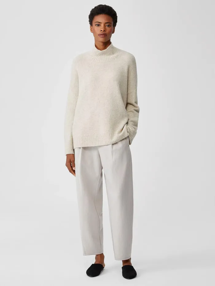 Women Sweaters and Cardigans Eileen Fisher Cashmere Silk Bliss Turtleneck BoxTop Maple Oat