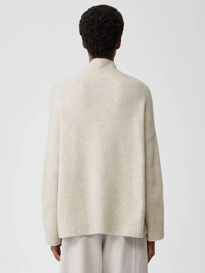 Women Sweaters and Cardigans Eileen Fisher Cashmere Silk Bliss Turtleneck BoxTop Maple Oat