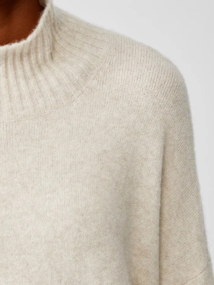 Women Sweaters and Cardigans Eileen Fisher Cashmere Silk Bliss Turtleneck BoxTop Maple Oat