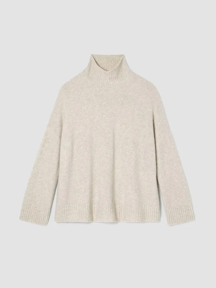 Women Sweaters and Cardigans Eileen Fisher Cashmere Silk Bliss Turtleneck BoxTop Maple Oat