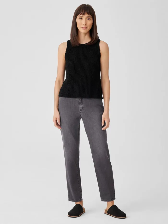 Women Sweaters and Cardigans Eileen Fisher Cotton Fluff Crew Neck Top Black