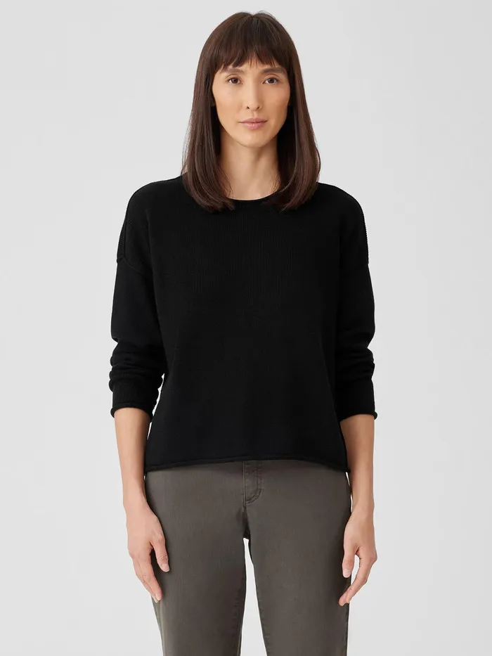 Women Sweaters and Cardigans Eileen Fisher Peruvian Cotton Blend Crew Neck Top Black