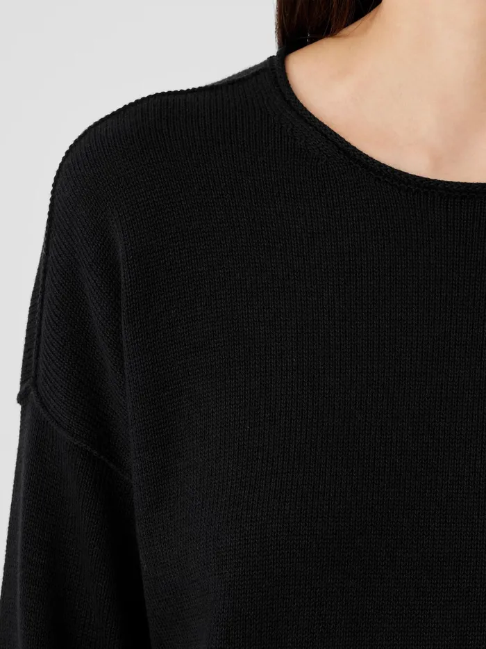 Women Sweaters and Cardigans Eileen Fisher Peruvian Cotton Blend Crew Neck Top Black