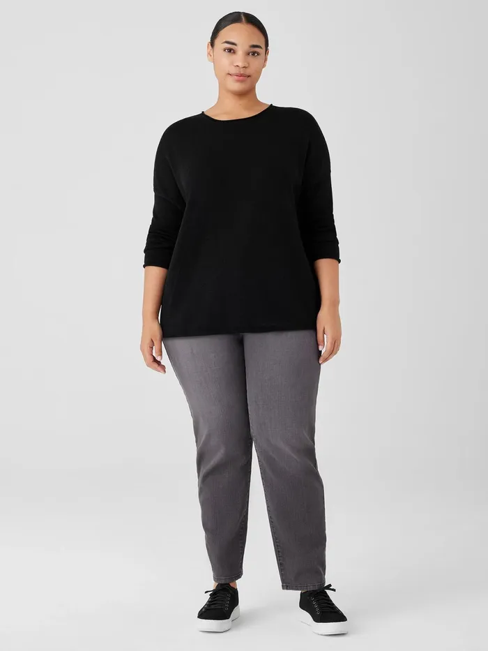 Women Sweaters and Cardigans Eileen Fisher Peruvian Cotton Blend Crew Neck Top Black
