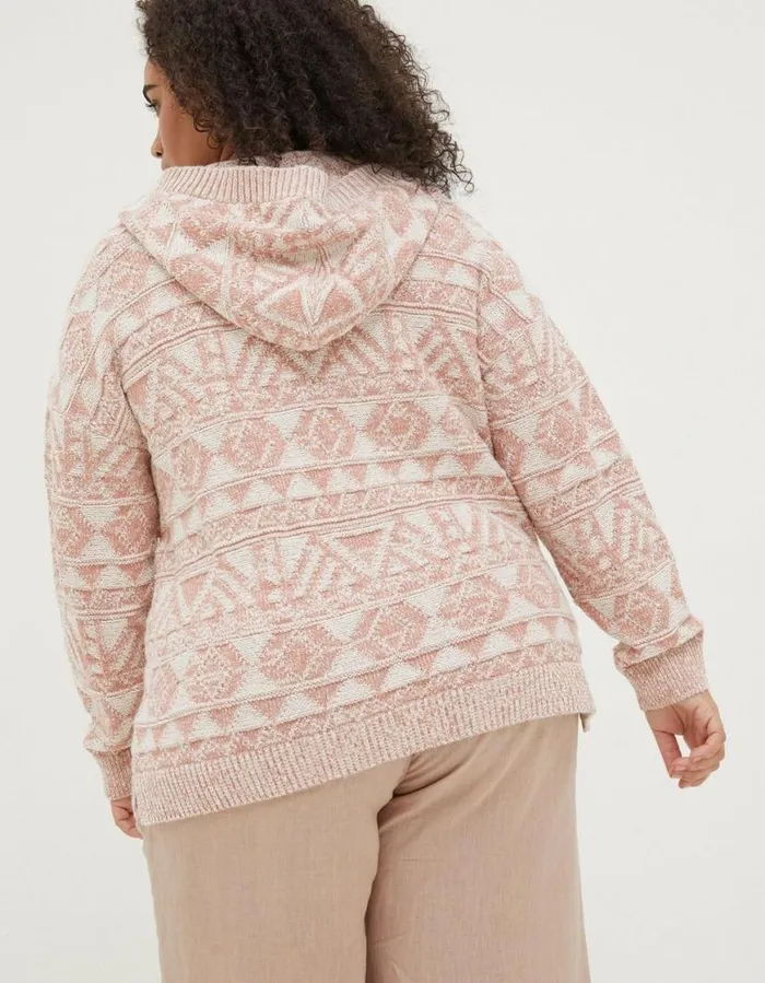 Women Sweatshirts and Hoodies FatFace Aztec Textured Hoodie Dusky Pink