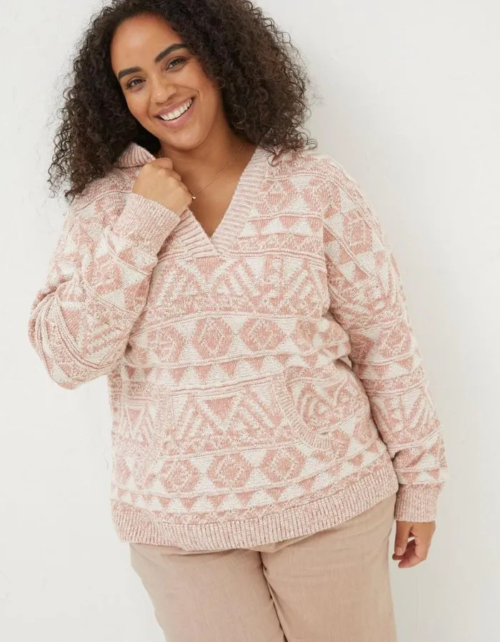 Women Sweatshirts and Hoodies FatFace Aztec Textured Hoodie Dusky Pink