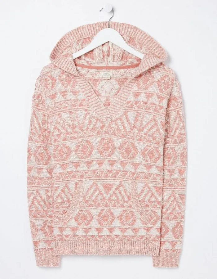Women Sweatshirts and Hoodies FatFace Aztec Textured Hoodie Dusky Pink