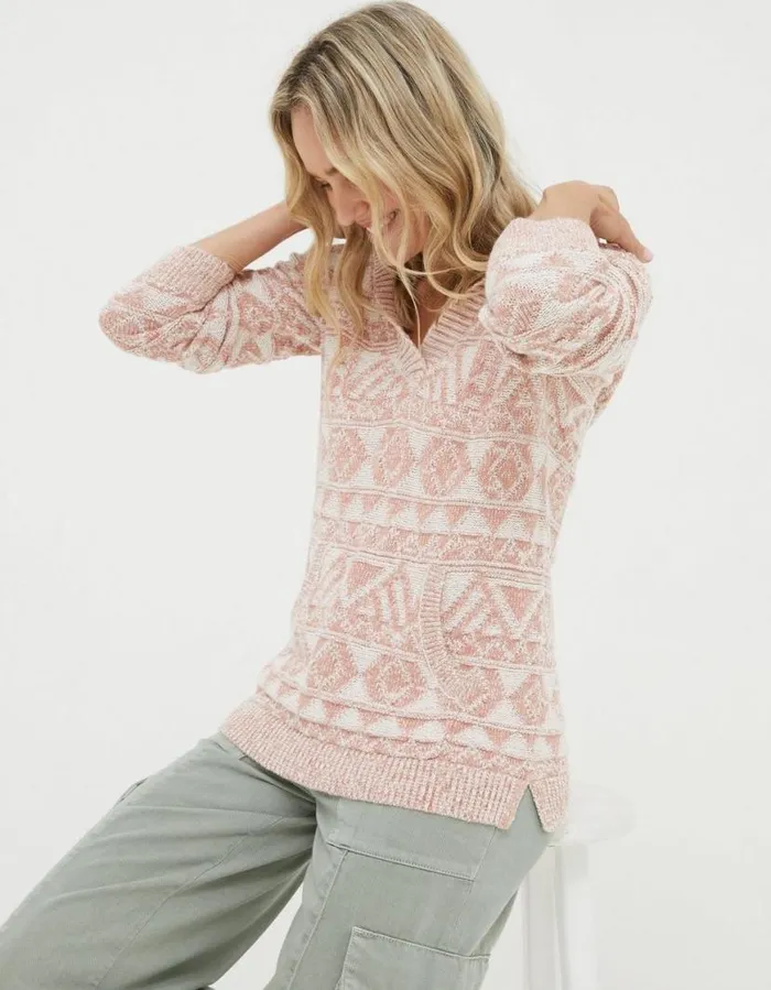 Women Sweatshirts and Hoodies FatFace Aztec Textured Hoodie Dusky Pink