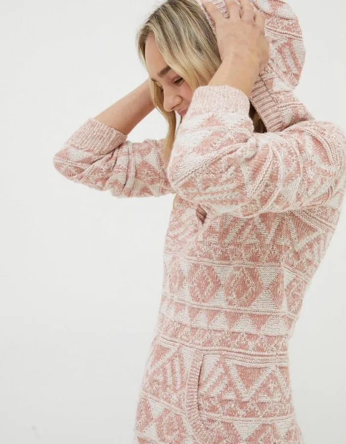Women Sweatshirts and Hoodies FatFace Aztec Textured Hoodie Dusky Pink