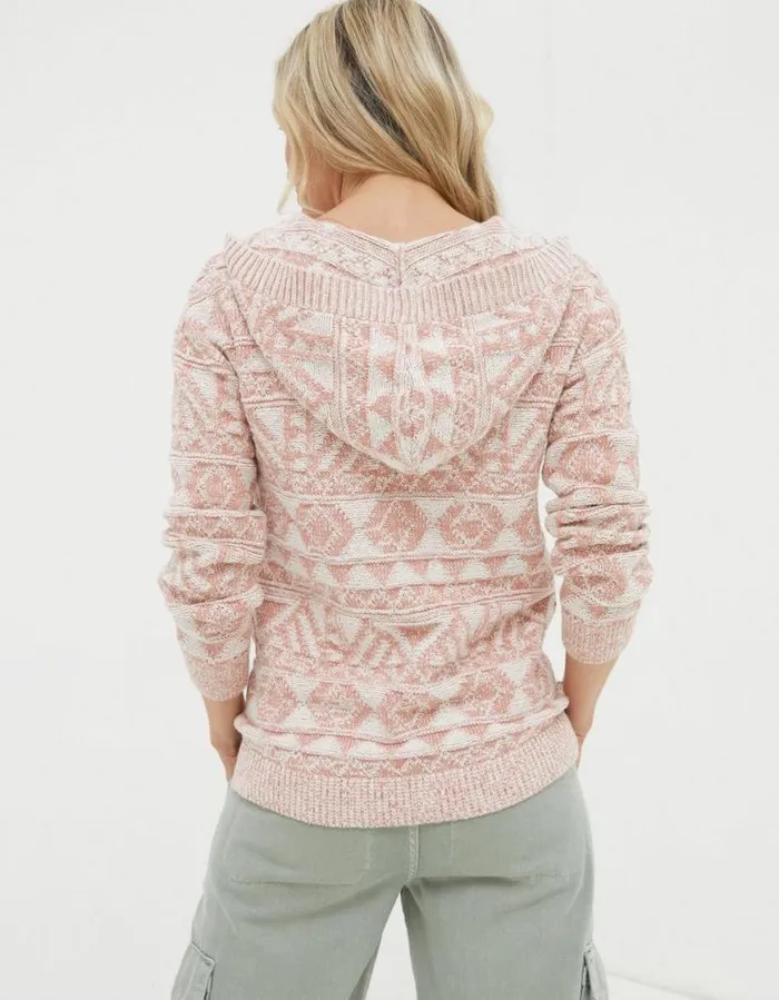 Women Sweatshirts and Hoodies FatFace Aztec Textured Hoodie Dusky Pink