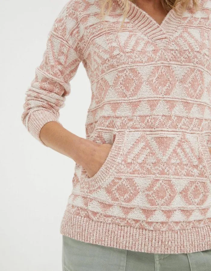 Women Sweatshirts and Hoodies FatFace Aztec Textured Hoodie Dusky Pink