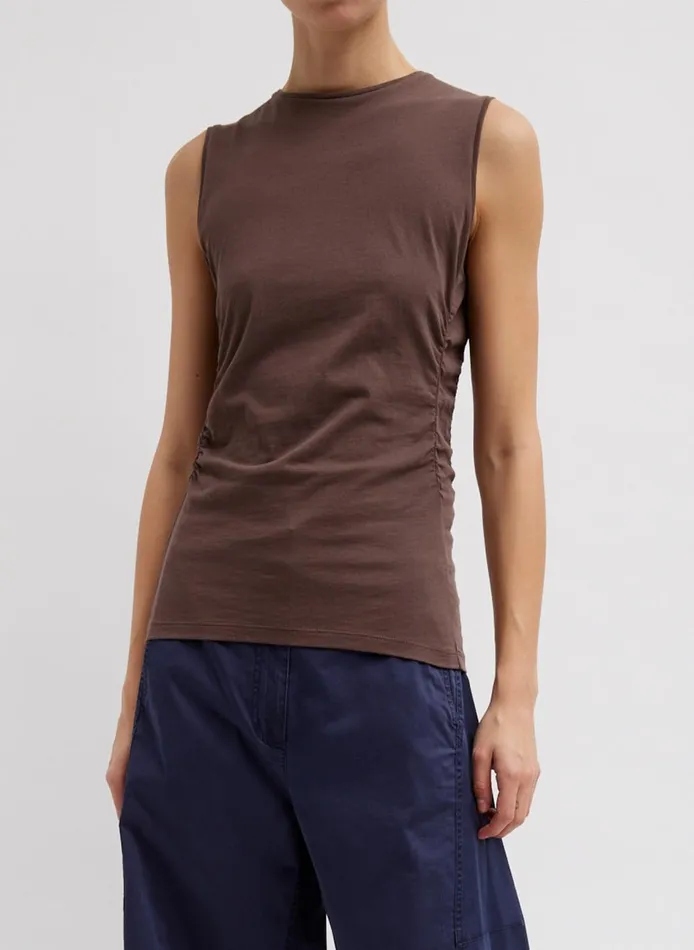 Women TShirting Shirred Crewneck Top Cacao Tibi Tops