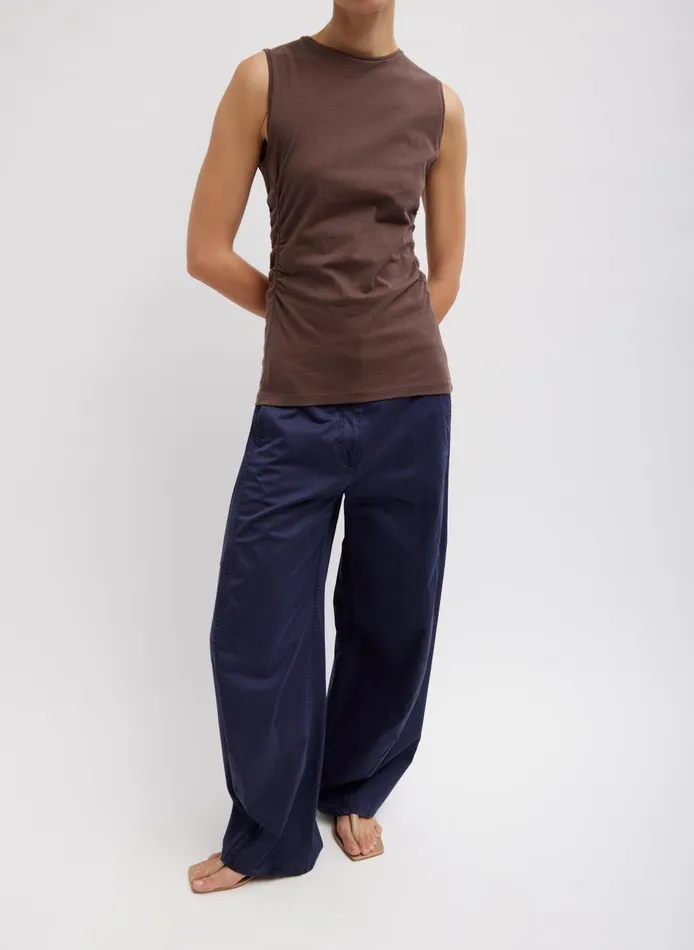 Women TShirting Shirred Crewneck Top Cacao Tibi Tops