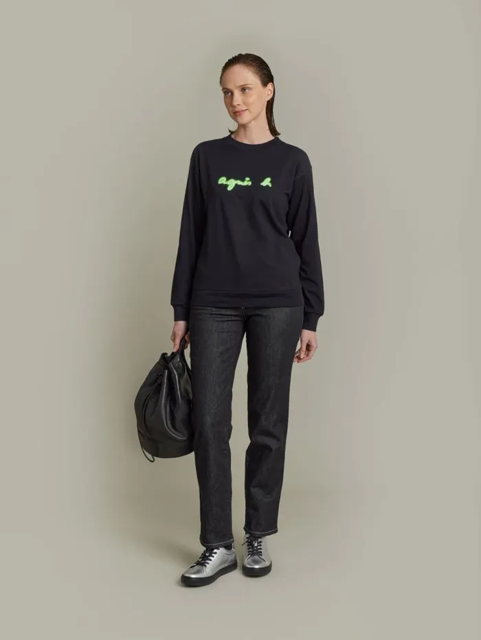Women TShirts and Tank Tops Agns B Black Cotton Neon Logo Sweatshirt