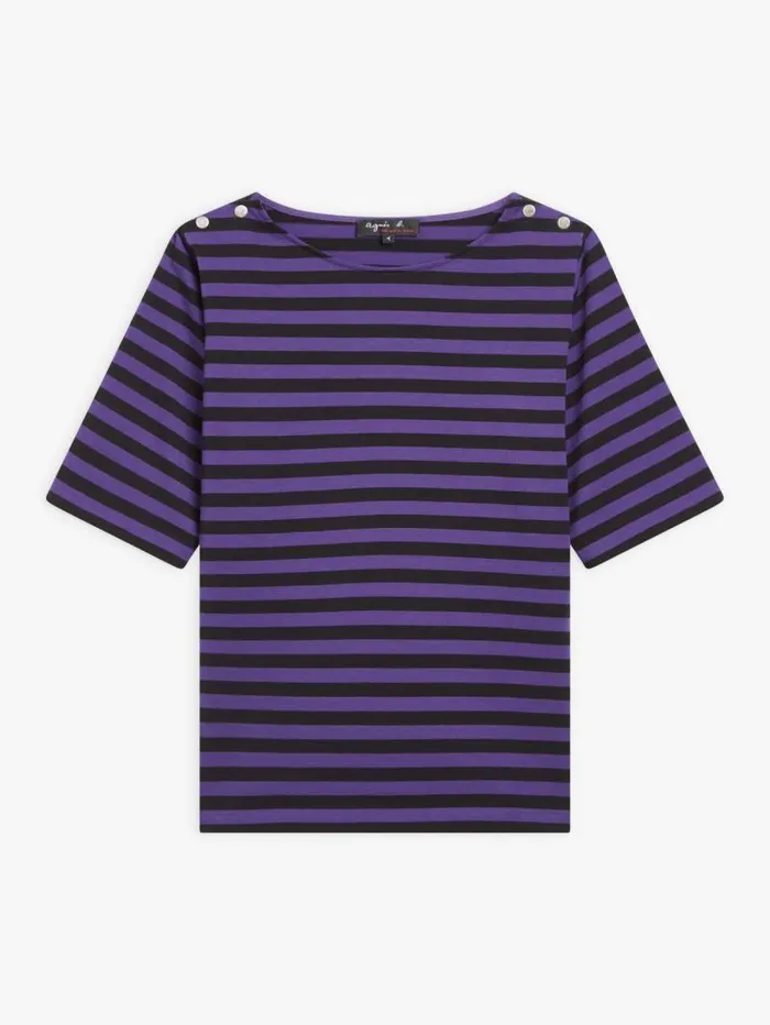 Women TShirts and Tank Tops Agns B Purple And Black Cotton Striped Cancale TShirt