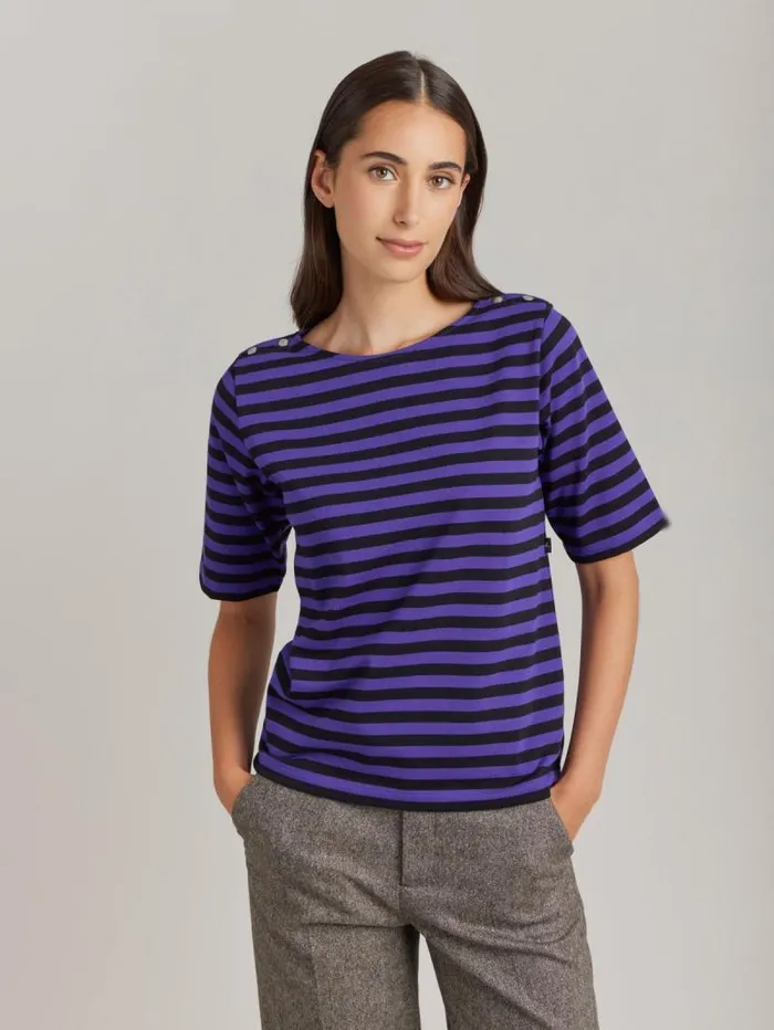 Women TShirts and Tank Tops Agns B Purple And Black Cotton Striped Cancale TShirt