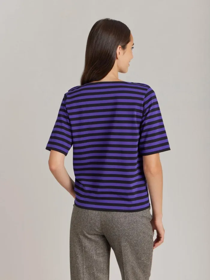 Women TShirts and Tank Tops Agns B Purple And Black Cotton Striped Cancale TShirt