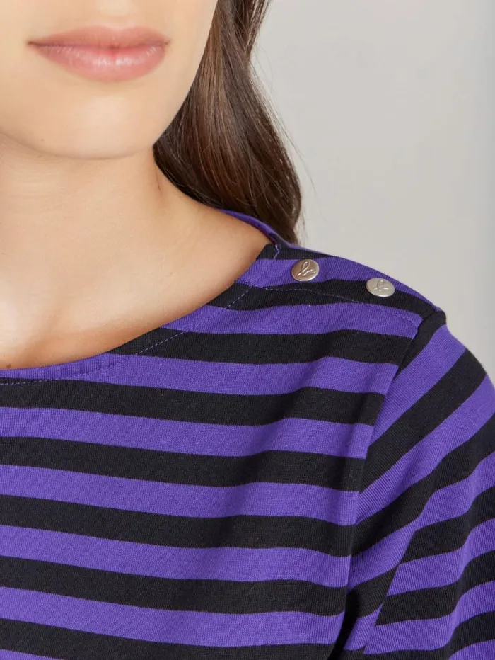 Women TShirts and Tank Tops Agns B Purple And Black Cotton Striped Cancale TShirt