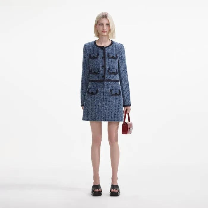 Women Textured Denim Jacket Self Portrait Denim