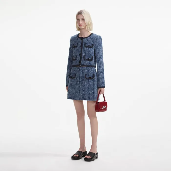 Women Textured Denim Jacket Self Portrait Denim