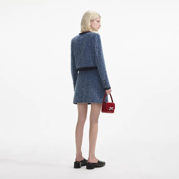 Women Textured Denim Jacket Self Portrait Denim